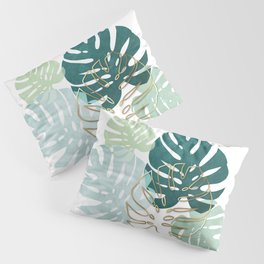 Tropical minimal / green, turquoise and gold monstera Pillow Sham
