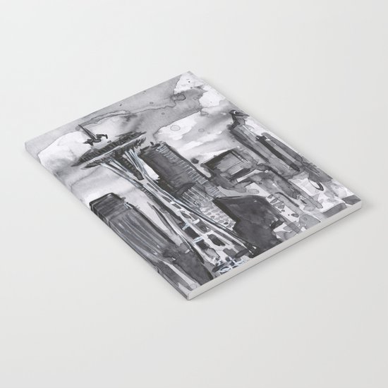 Seattle Skyline Watercolor Space Needle Washington PNW Notebook