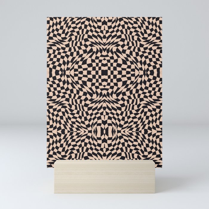 Burnt beige checker symmetrical pattern Mini Art Print