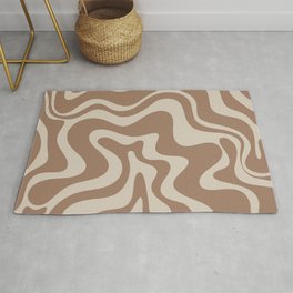 Liquid Swirl Contemporary Abstract Pattern in Chocolate Milk Brown and Beige Rug