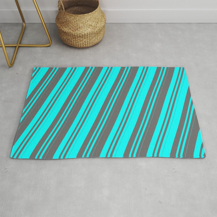 Cyan & Dim Gray Colored Lines Pattern Rug