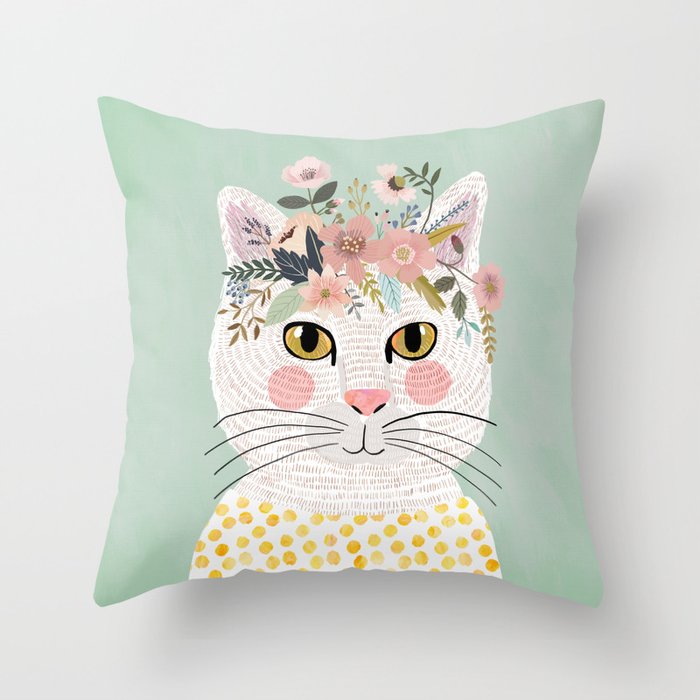 White flowers with floral crown Throw Pillow
