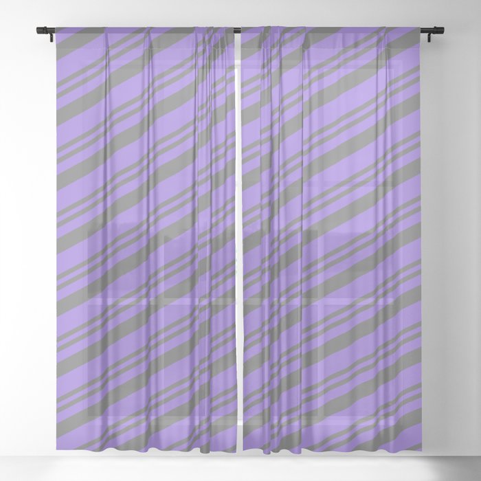 Dim Grey and Purple Colored Pattern of Stripes Sheer Curtain