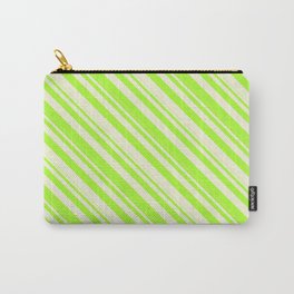 [ Thumbnail: Beige & Light Green Colored Lines Pattern Carry-All Pouch ]