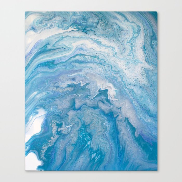 Icy Blue World Acrylic Pour Painting Canvas Print By
