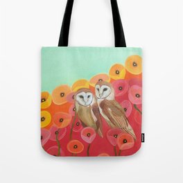 Owls in a Poppy Field Tote Bag