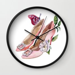 Shoes with flowers and butterfly Wall Clock