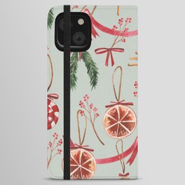 Watercolor Seamless Festive Pattern on the Theme of New Years and Christmas 01 iPhone Wallet Case