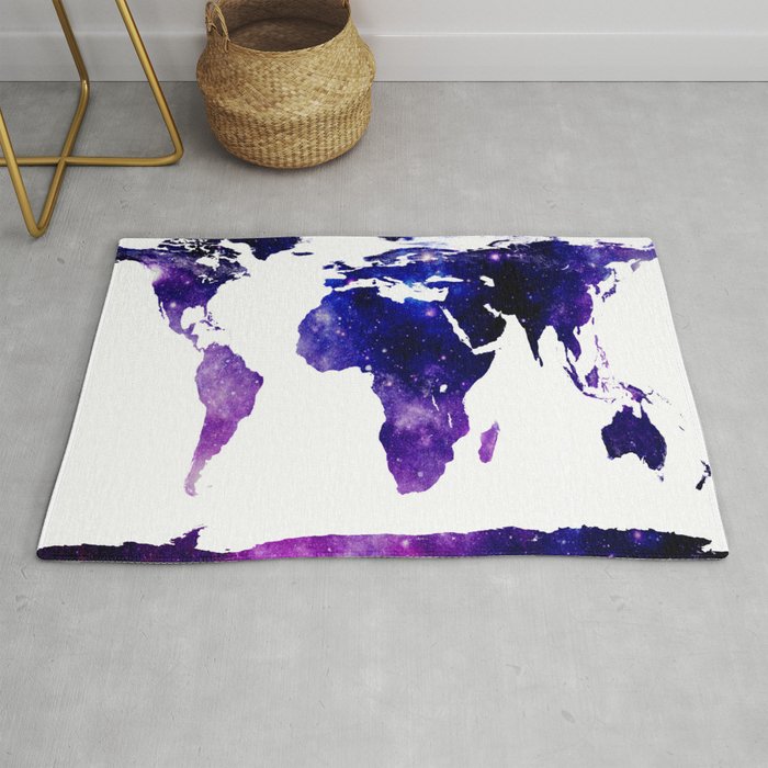 World Map Purple Blue Galaxy Rug