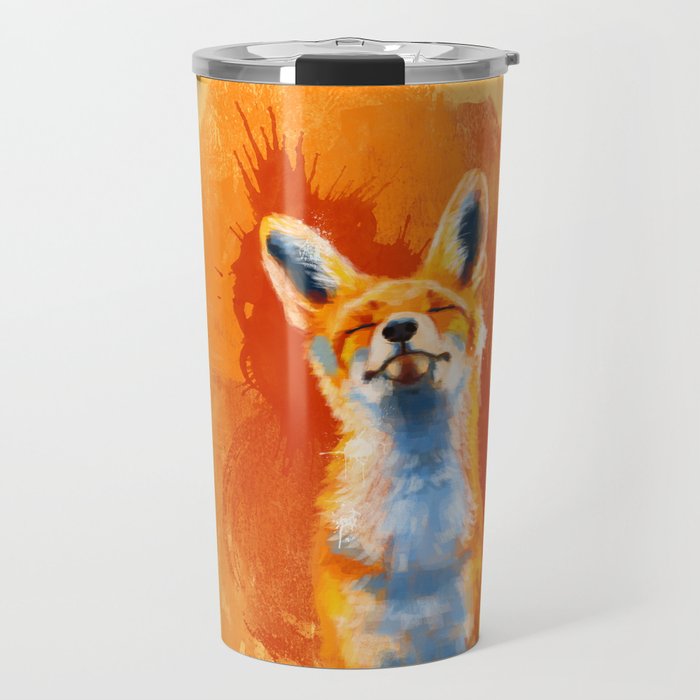 Happy Fox on an orange background Travel Mug
