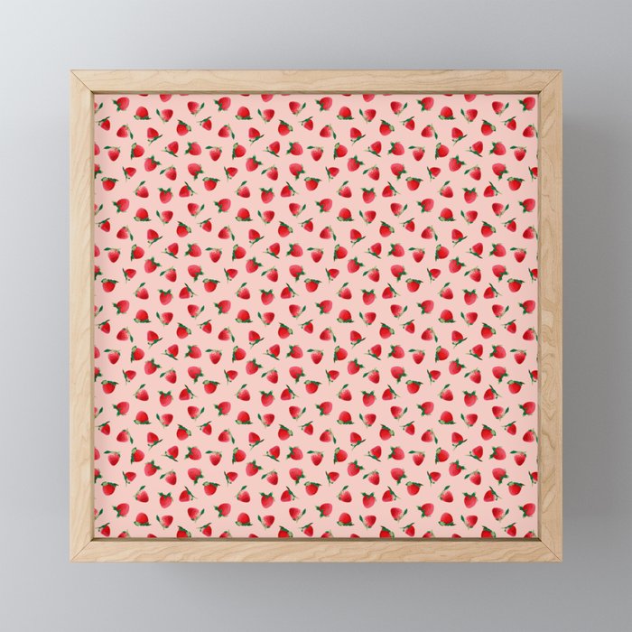 Strawberries on pink Framed Mini Art Print