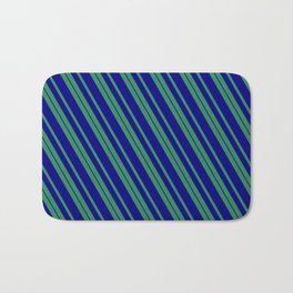 [ Thumbnail: Sea Green & Blue Colored Lines/Stripes Pattern Bath Mat ]