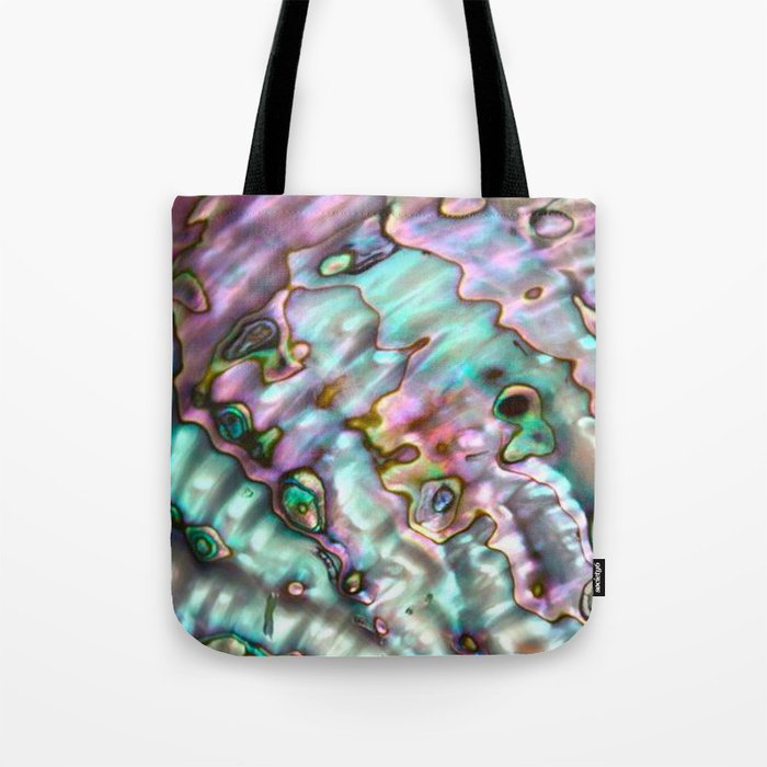 Glowing Cotton Candy Pink & Green Abalone Mother of Pearl Tote Bag