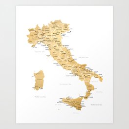 Map of italy with cities in gold - P Art Print