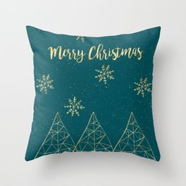 Merry Christmas Teal Gold Throw Pillow