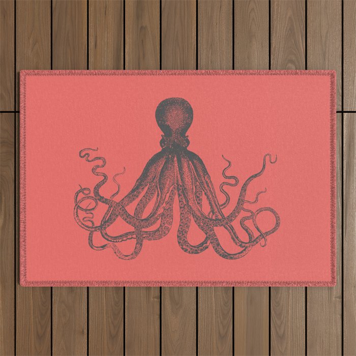 Octopus in Coral  Outdoor Rug