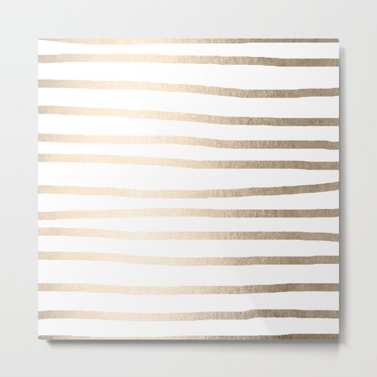 Simply Drawn Stripes in White Gold Sands Metal Print