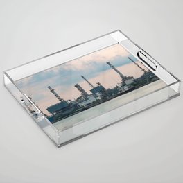 Oil refinery riverfront, vintage tone during sunrise Acrylic Tray