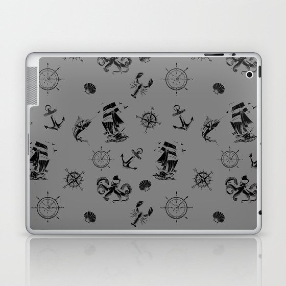 Grey And Black Silhouettes Of Vintage Nautical Pattern Laptop & iPad Skin