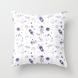 Purple Doodle Space Elements Seamless Pattern Throw Pillow