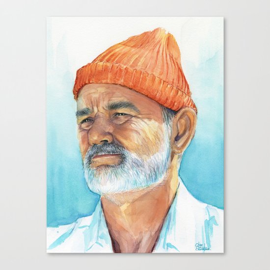 Steve Zissou Art Life Aquatic Bill Murray Watercolor Portrait Canvas Print