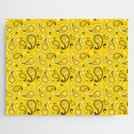 Black and White Paisley Pattern on Yellow Background Jigsaw Puzzle