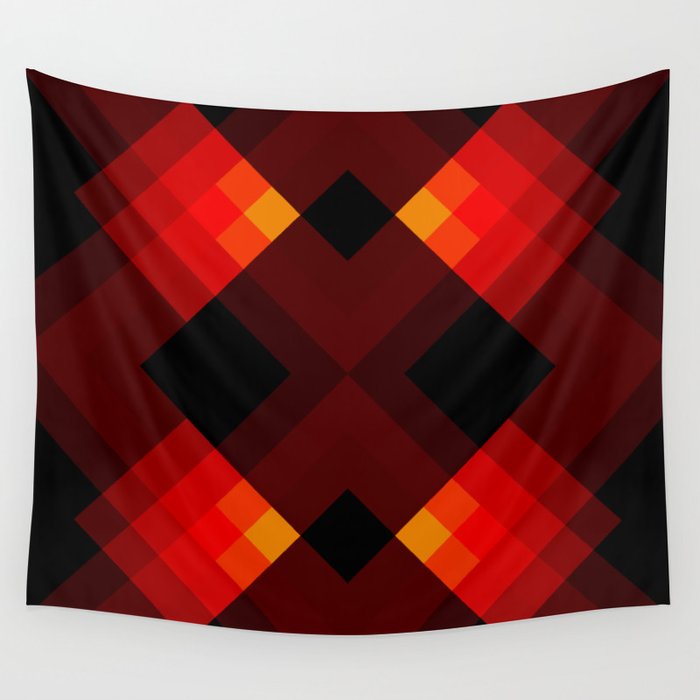 Red Lucy - Abstract Minimal Geometric Retro Pattern Wall Tapestry