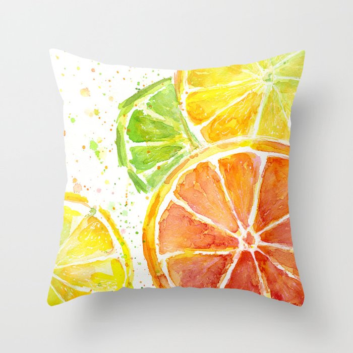 Fruit Watercolor Citrus Throw Pillow