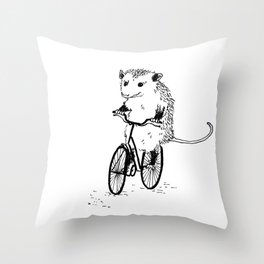 Opossums bike, too Throw Pillow