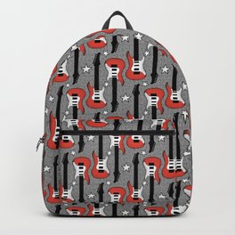 Rock and Roll_ Red and White Guitar Backpack | Guitar, White, Pattern, Mia, Concert, Electric, Rock, Gray, Vector, Music 