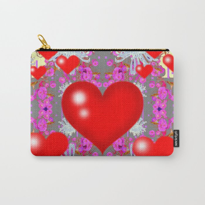 Red Hearts Valentines & Grey-Purple Art Patterns Carry-All Pouch