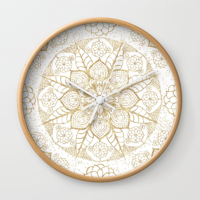 Stylish boho hand drawn golden mandala Wall Clock