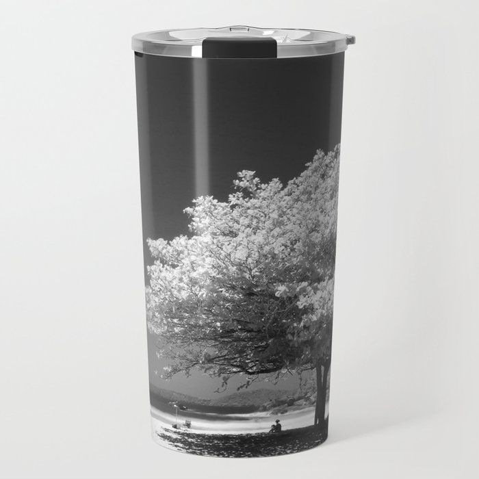 A Dogwood on the Beach Black and White Photographic Art Print Travel Mug