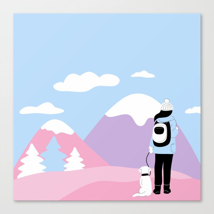 Hiking with a dog poster Canvas Print