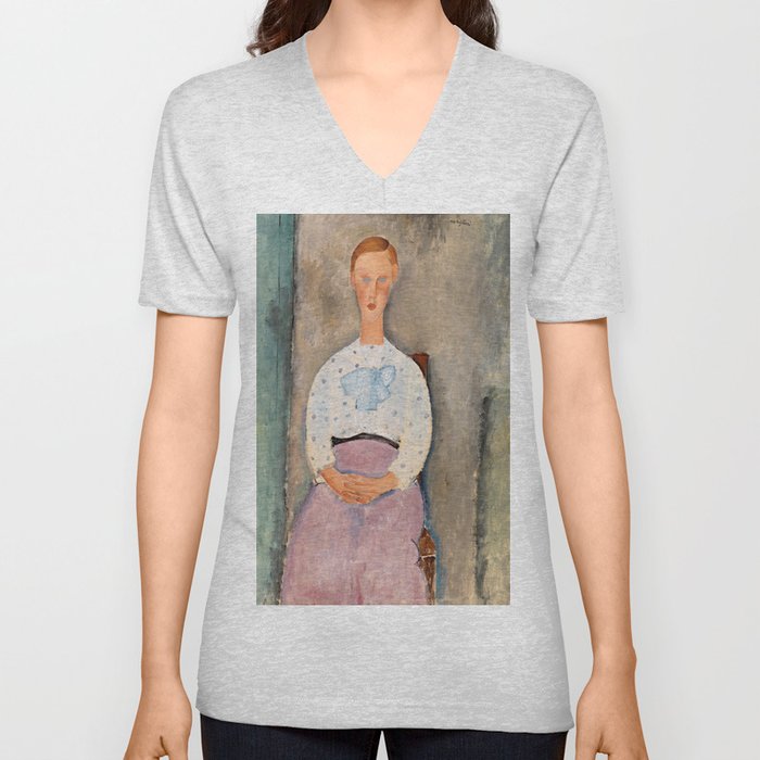 Amedeo Modigliani "Girl with a Polka-Dot Blouse (Jeune fille au corsage à pois)" V Neck T Shirt