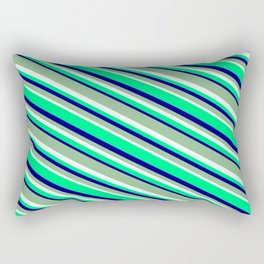 [ Thumbnail: Dark Sea Green, Mint Cream, Green, and Blue Colored Striped Pattern Rectangular Pillow ]