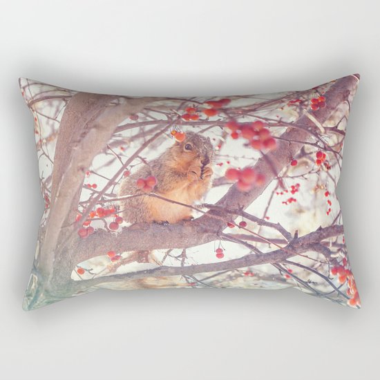 Squirrel Meal on a Cherry Tree Rectangular Pillow