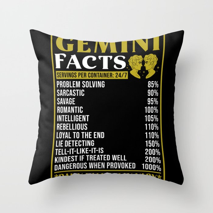 Gemini Star Sign Gift Facts Throw Pillow