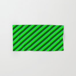 [ Thumbnail: Sea Green, Lime & Dark Green Colored Stripes/Lines Pattern Hand & Bath Towel ]