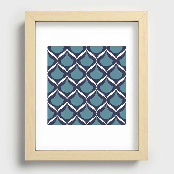 Moroccan Ogee Pattern 2.0 Blue Teal White Ribbon  Recessed Framed Print