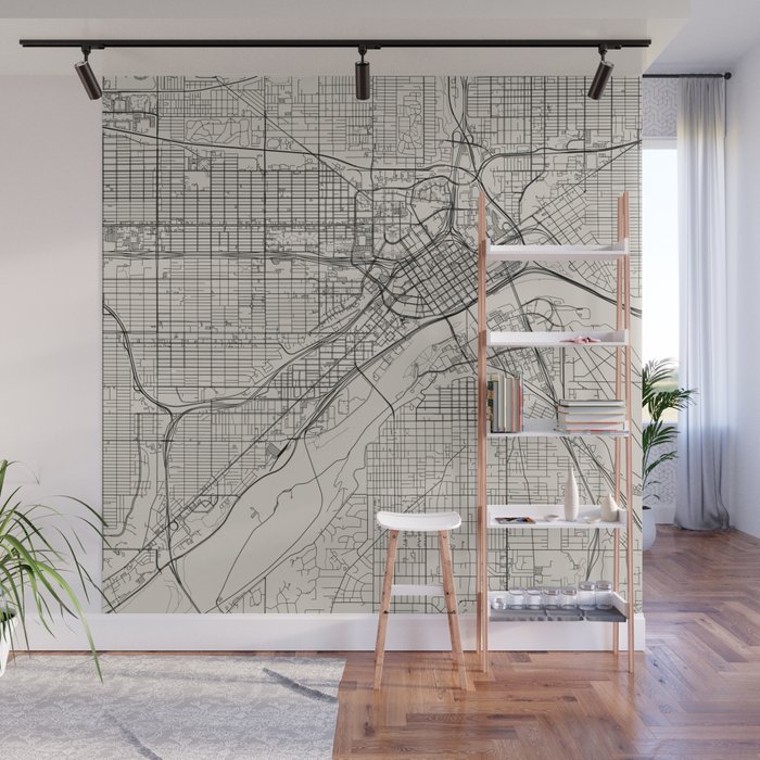 USA Saint Paul City Map Drawing - Black and White Aesthetic Wall Mural