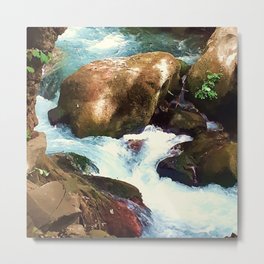 River flow, rocks, vegetation, flow, river, water, turquoise, island, paradise, adventure, foam, blue, aqua, stones, summer, rain, xmas, holidays Metal Print