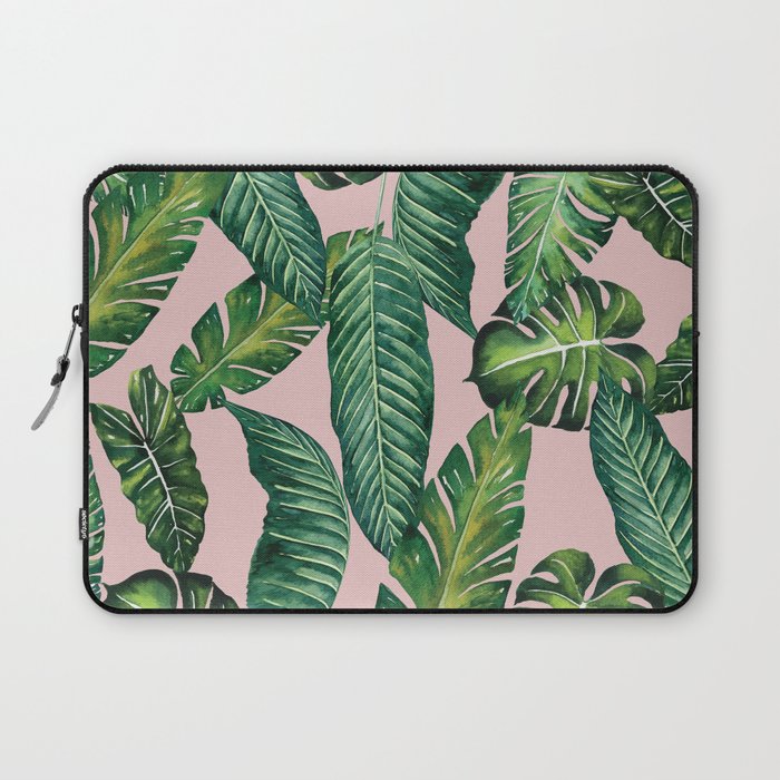 Jungle Leaves Banana Monstera II Pink society6 Laptop Sleeve by