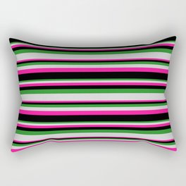 [ Thumbnail: Forest Green, Light Gray, Deep Pink, and Black Colored Stripes Pattern Rectangular Pillow ]