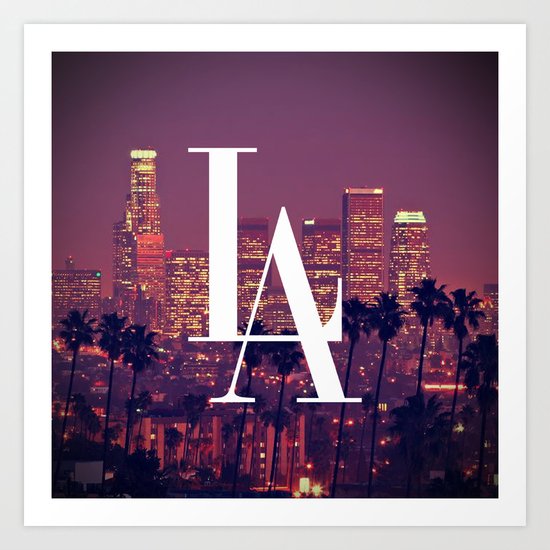 Downtown LA Vintage Skyline Typography Art Print