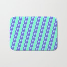 [ Thumbnail: Medium Slate Blue and Aquamarine Colored Lines Pattern Bath Mat ]