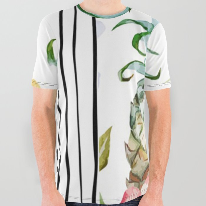 Aloha Pineapple Watercolor Portrait All Over Graphic Tee