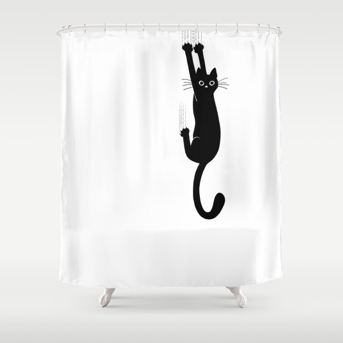 Black Cat Hanging On Funny Shower, Shower Curtains With Cats On Them