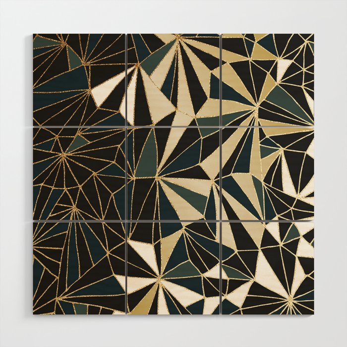 New Art Deco Geometric Pattern - Emerald green and Gold Wood Wall Art