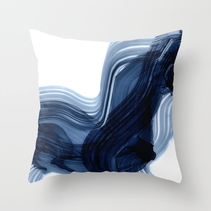 Abstract Blue Grey Minimal Brushstrokes Throw Pillow